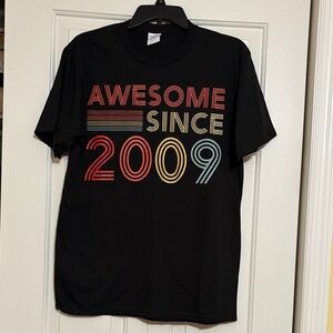 Gildan Black Tee with Retro 'Awesome Since 2009' Multicolor Graphic